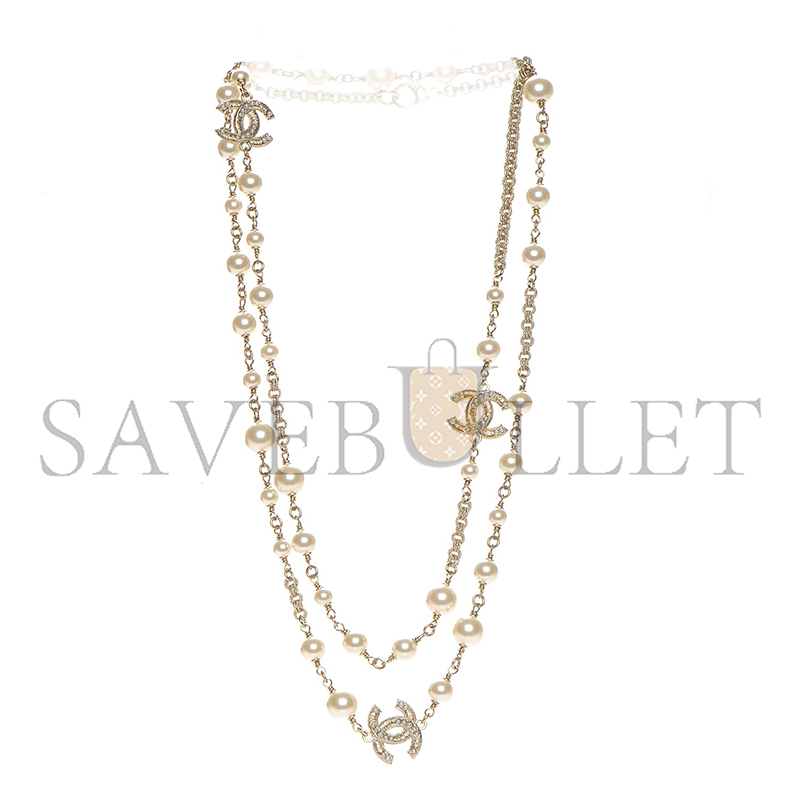Ch*el pearl cc long necklace light gold 213657